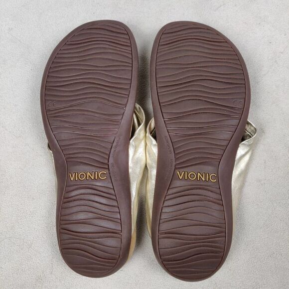 Vionic Sandals Size 9 Rest Pippa Metallic Gold Thong Strap Flats Comfort - Picture 6 of 6